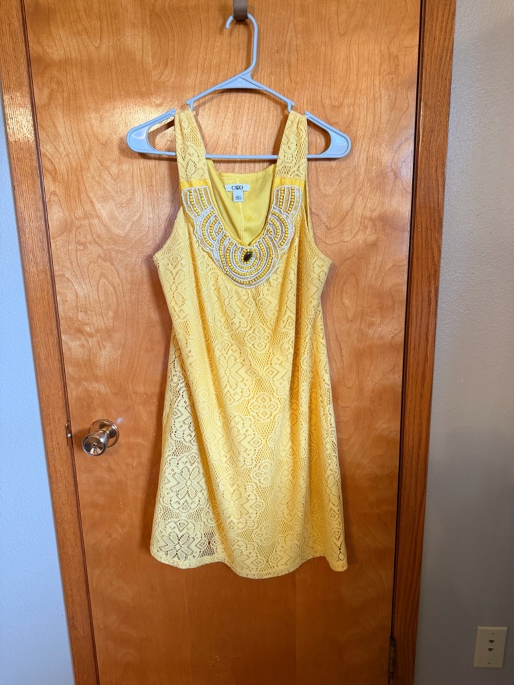Cato Yellow Lace Tank Dress with Beaded Neckline